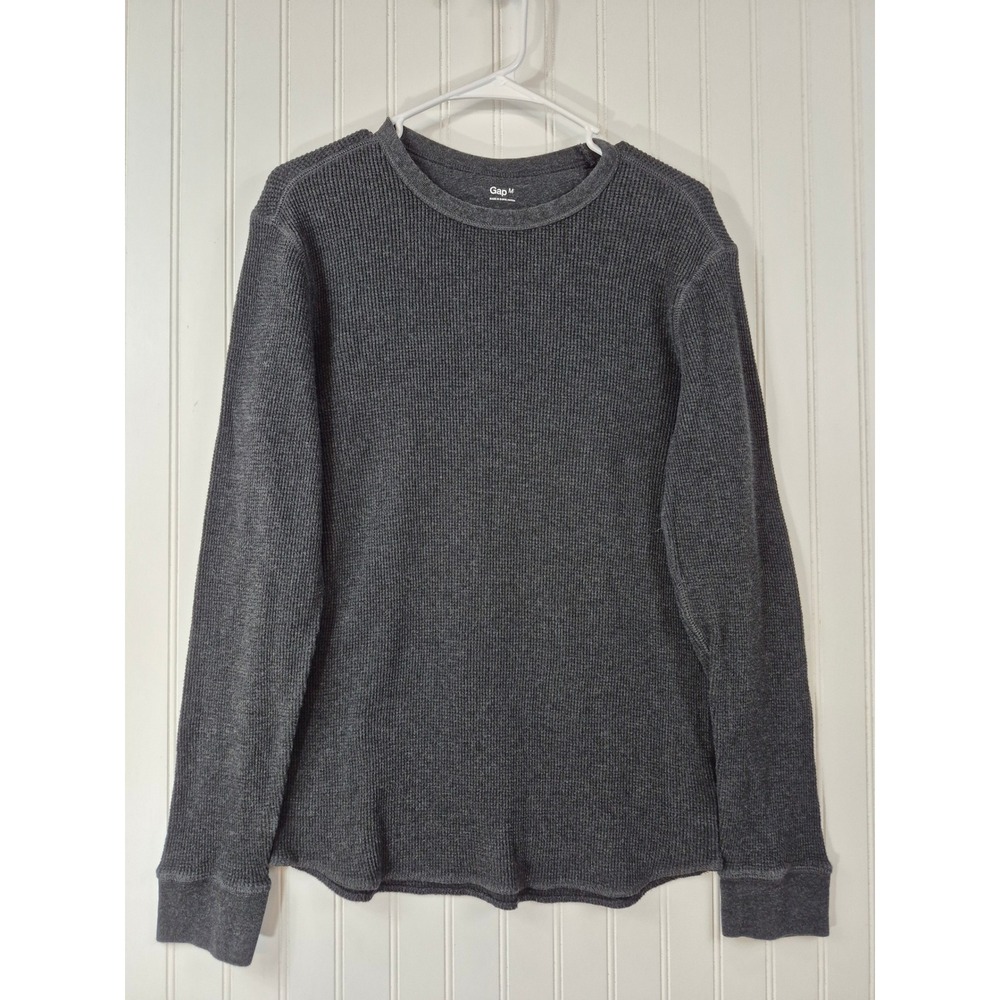 Gap Mens Thermal Shirt Charcoal Gray Waffle Knit Long Sleeve Cotton Crewneck M